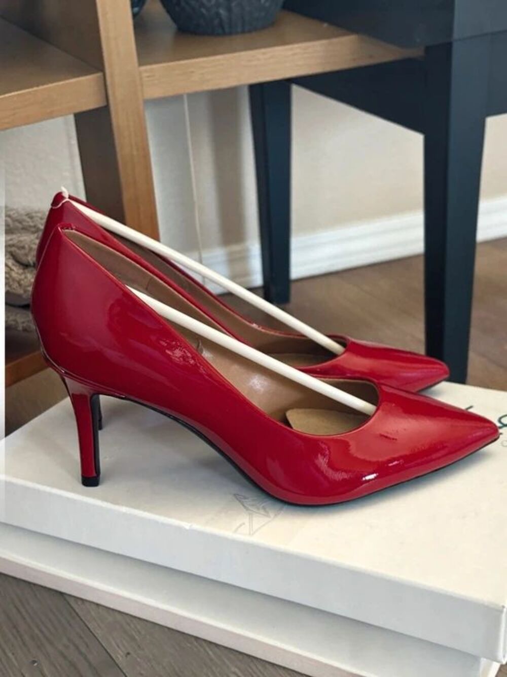 Calvin Klein Gayle Pumps Womens Size 7 Red Patent Leather Pointed Toe Stiletto